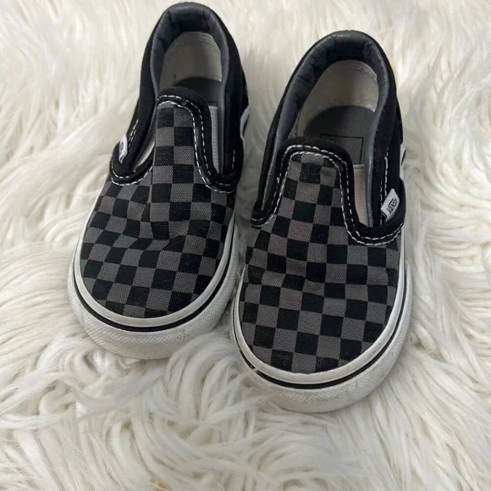 Kids VANS CLASSIC SLIP-ON CHECKERBOARD BLACK/PEWTER GRAY CHECKER